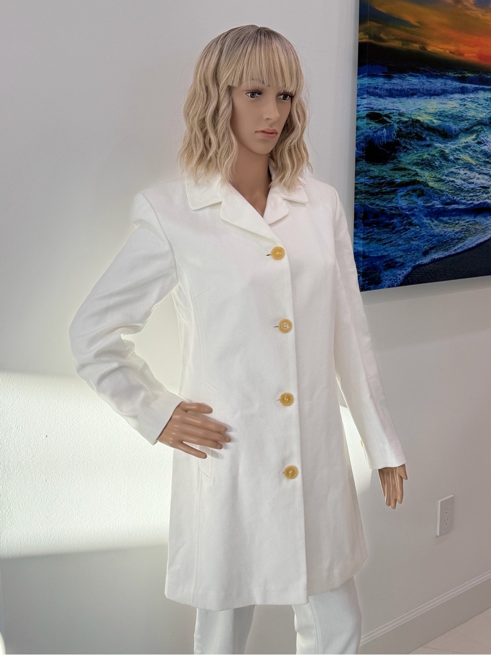 Classic Sophisticated 1 Madison White Waffle-Textured Spring/Summer Jacket/Coat